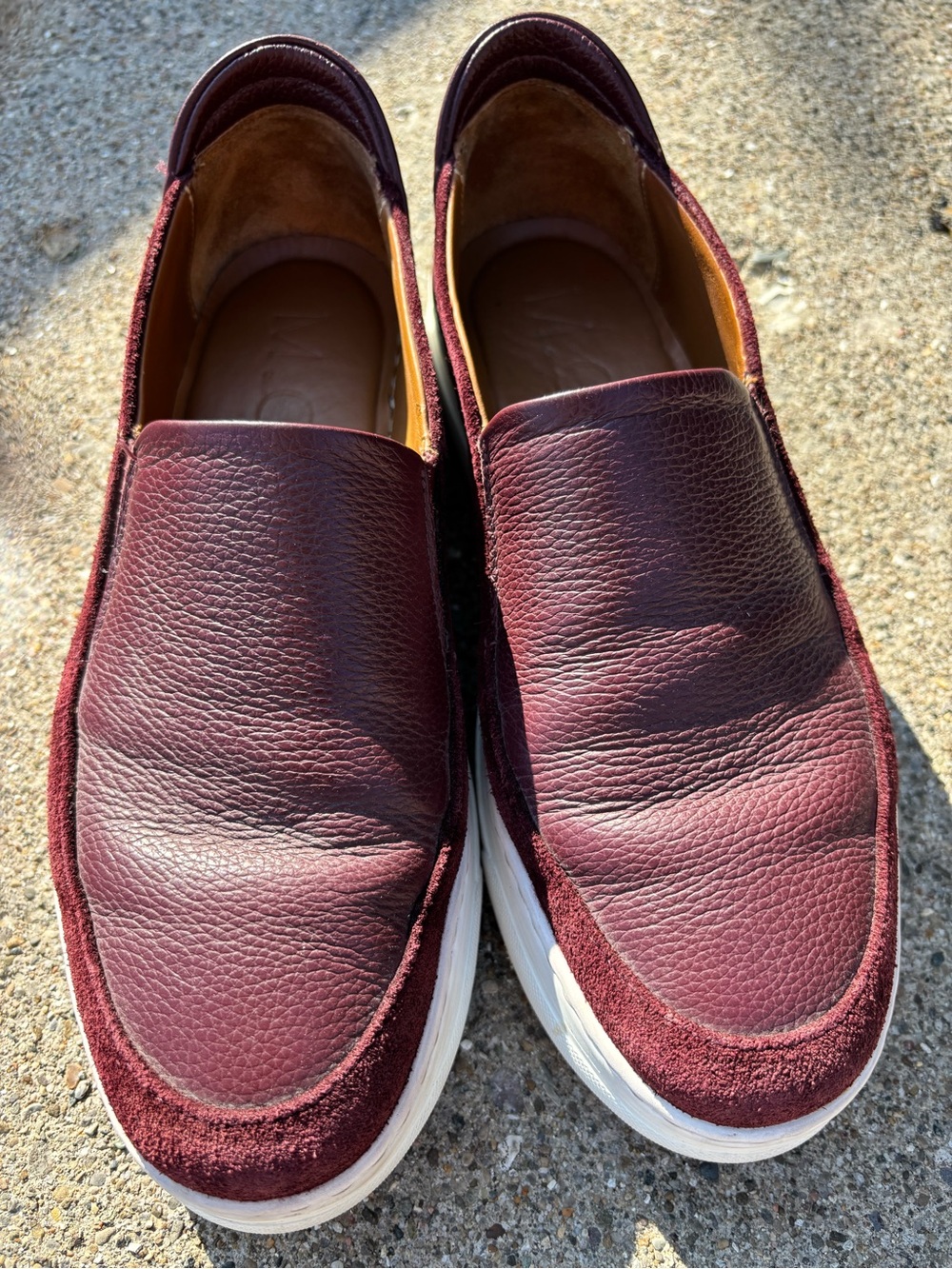 Women's Slip-On Loafers in Burgundy Leather and Suede
